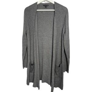 Eileen Fisher Long Cardigan‎ Wool Crepe Rib Pockets Size Large